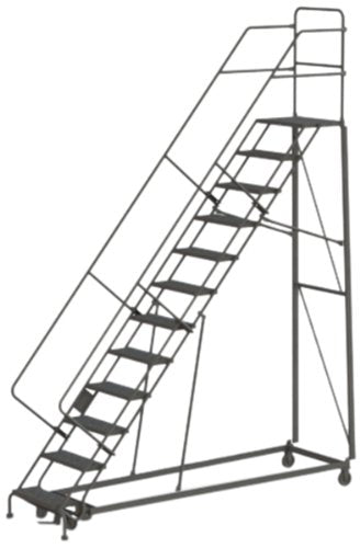 Tri-Arc KDHS112246 12-Step Heavy-Duty Safety Angle Steel Rolling Industrial & Warehouse Ladder with Perforated Tread - size: 12-Step, style: Perforated Tread