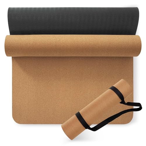 Umineux Cork Yoga Mat 1/4 & 2/5 Inch Thick 72 x 26 in | Thick Cork and TPE Non Slip Yoga Mats for Women Men, Sweat Proof, Sustainable, Great for Hot Yoga & Workouts - color: Brown, size: 10MM