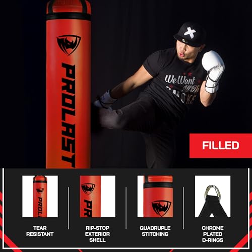 Heavy Punching Kicking Bag for Adults, Boxing, MMA, Martial Arts, Muay Thai, Strength Training Equipment, Filled, 5ft, 100 lbs, Vertical Logo - color: Red, size: Filled