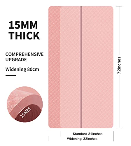 nuveti Large Exercise Mat - 15mm/20mm/30mm Thick Yoga Mat | Workout Mat for Fitness, Yoga, Pilates, Stretching & Floor Exercises for Women & Men with Free Carrying Bag - color: Pink, size: 183X80X15MM