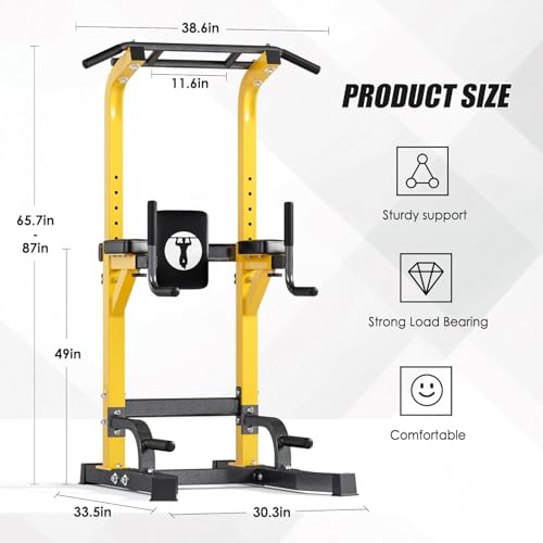 soges Power Tower Pull Up Bar Dip Station, All in One Free Standing Pull Up Bar for Home Gym with 7-Level Height Adjustable, Multi-Function Power Racks Strength Training Equipment, 330 lbs Capacity - color: Yellow