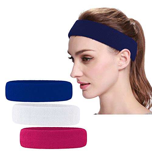 3 Pack Men & Women Sports Sweatbands Headbands - color: White,Blue,Rose red
