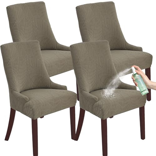 Wingback Chair Cover Waterproof,Stretch Jacquard Slipcover(Taupe,4PCS) | Instant room refresh with easy cleanup, dependable mess protection, and a neat tailored look for family spaces. - color: Taupe