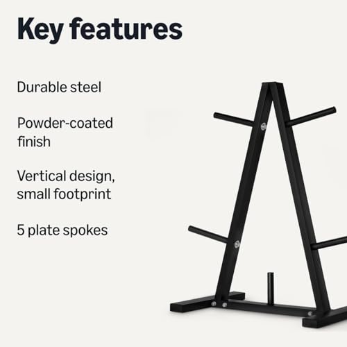 Amazon Basics Weight Plate Tree Rack, Durable Steel, Space-Saving Vertical Design for Home Gym - size: 1" Weight Plate Tree, 300 lbs