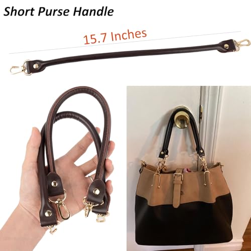 AUEAR, 2 Pack Purse Straps Replacement Leather Handbag Handles Dark Brown with Gold Metal Lobster Buckles - color: Dark Brown