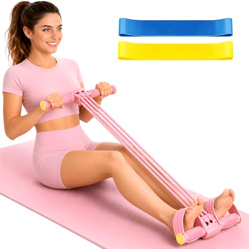 Pedal Resistance Band with Handle & Foot Pedal Resistance Band, 6-Tube Detachable Adjustable Thai Natural Rubber Band for Abs, Arms, Waist & Legs, Home Workout Equipment - color: pink