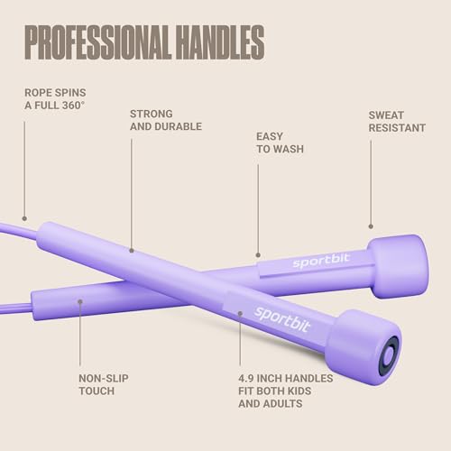 SPORTBIT Adjustable Jump Rope for Fitness and Exercise | Fitness and Exercise, Cardio, Boxing, and Weight Loss, Speed Rope, Men & Women - color: Purple