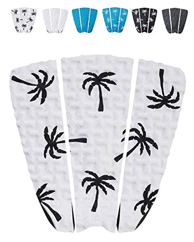 Ho Stevie! Premium Surfboard Traction Pad - Foot Won't Slip - 3 Piece, Full Size, Maximum Grip, Strongest 3M Adhesive - color: White with Black Palm Trees