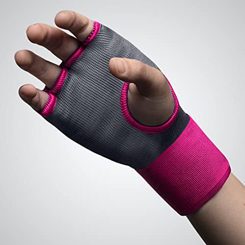 Hayabusa Quick Gel Hand Wrap Boxing Gloves | Slip-On Design, Padded Knuckle Protection, Hook and Loop Closure, Muay Thai Kickboxing, Men and Women, Sparring - color: Grey/Pink, size: Small