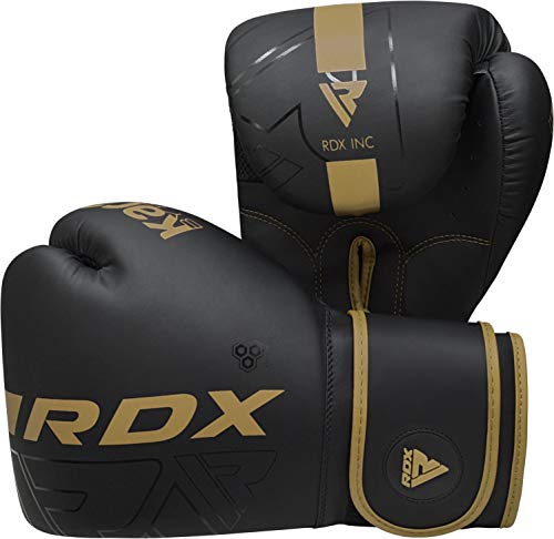 RDX Boxing Gloves, Pro Training Sparring, Maya Hide Leather, Muay Thai MMA Kickboxing, Men Women Adult, Heavy Punching Bag Focus Mitts Pads Workout, Ventilated Palm, Multi Layered, 8 10 12 14 16 18 Oz - color: GOLDEN, size: 16 OZ