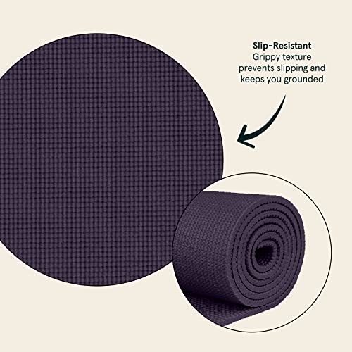 Retrospec Pismo Yoga Mat w/Nylon Strap for Men & Women - Non Slip Exercise Mat for Yoga, Pilates, Stretching, Floor & Fitness Workouts, .5mm Thick, Easy to Clean - color: Eggplant