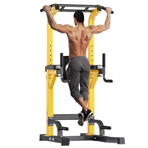 SogesPower 87in Power Tower Pull Up Bar Station Pull Up Dip Station for Home Gym, 10-Level Adjustable Height Pull Up Bar Stand Dip Bar Strength Training Workout Equipment - color: Yellow