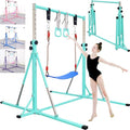 FC FUNCHEER Foldable Gymnastics Bar,5FT Horizontal bar,Adjustable Kids Training bar for Kids Ages 3-15,Kids Gymnastics bar,Triangle Stable Structure-Gym Equipment for Home - color: Teal, style: Bar-Swing-Rings