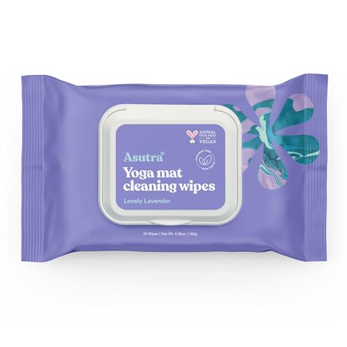 ASUTRA Yoga Mat Cleaning Wipes (Lovely Lavender), 1 (1 Pouch = 30 Wipes) | Pouch (30 Wipes) - No Slippery Residue, Deep-Cleansing for Fitness Gear & Gym Equipment - size: 1 Pouch (30 Wipes)