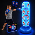 Punching Bag for Kids with Color-Changing LED Lights, Built-in Music & 8 Targets, Inflatable Boxing Set Ages 3-12 with Boxing Gloves & Pump (Batteries Not Included), Sand/Water Fill Base Birthday Gift
