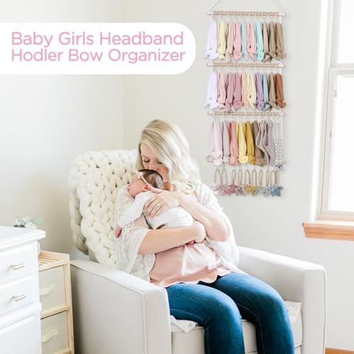 POVETIRE Headband Holder for Girls Baby Headband Organizer Head Bands Hair Accessories Display Organizer Wall Hanging Decor for Nursery baby Room - color: Pink Lace