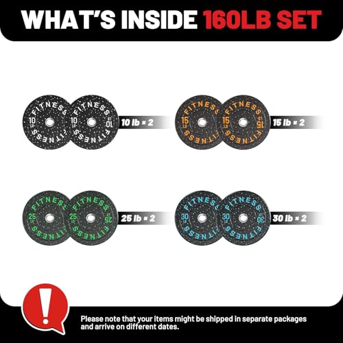 2" Bumper Plates Set Olympic Weight Plates for Barbell Strength Training | Papababe 2Inch Weights Plates Set, Floor Protective Plates, 20-600lbs Rubber Bumper Plates for Weightlifting, Bench Press - size: 160 LB SET (PAIR OF 10, 15, 25, 30 LB), style: Hig