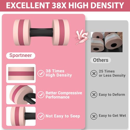 Sportneer Water Weights Aquatic Exercise Dumbbells Water Dumbbell Aerobics Workouts Set of 2 EVA Foam Pool Weights Dumbbells Set Aqua Fitness Barbells Equipment for Water Aerobics Weight Loss - color: Double Pink