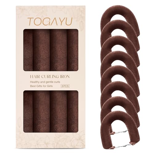 Heatless Curls Overnight Hair Care Set - Jumbo Velvet Hair Curlers | No Heat Hair Rollers for Women, Comfortable Sleep-In Hair Rollers with Satin Scarf, No Heat Damage Curling Rods for All Hair - color: Brown-8PCS