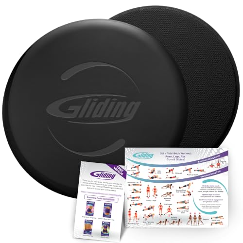 Gliding 9” Sliders for Working Out on Any Floor, 1 Pair + 4 Videos | The Original Exercise Gliders, Discs for Full Body Fitness, Pilates, Core, Physical Therapy and Resistance Workouts - color: Black