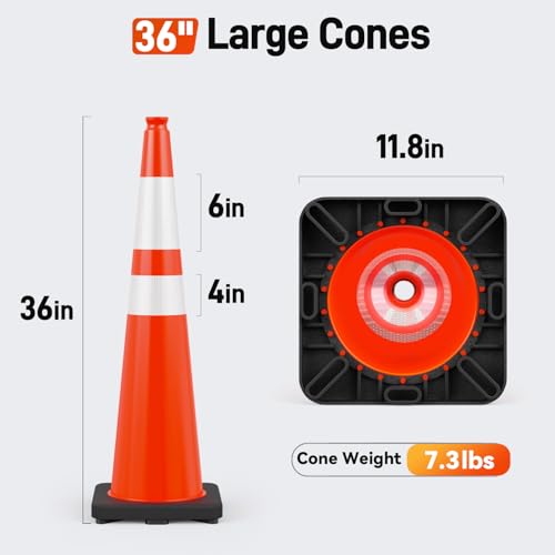 HiGiant 36 Inch Traffic Cones 8 Pack, Orange Safety Cone with Weighted Base, High-Visibility and Impact-Resistant, for Parking, Road Construction, Drivers Training, Driveway - size: 36 Inch