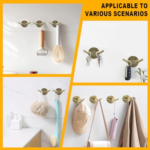2 Pack Towel Hooks for Bathroom, Screw in Stainless Steel Wall Hooks for Hanging Coat Robe Keys(Brushed Gold) - color: Brushed Gold