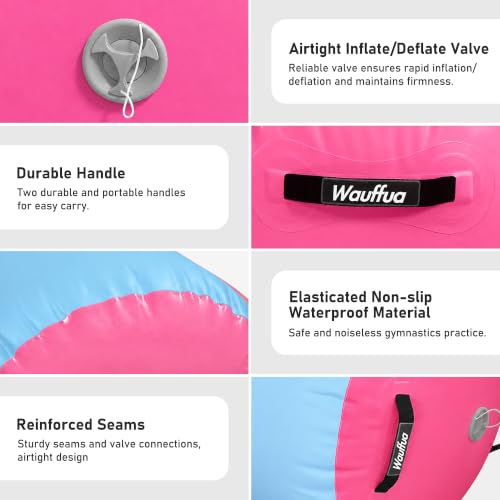 Gymnastic Air Barrel, Inflatable Tumble Track, Tumbling Mat, Roller Octagon Trainer for Back Handspring and Back-bend for Home, Gym, No Pump - color: Cyan-pink, size: 3.3'L x 2.3'D，nopump