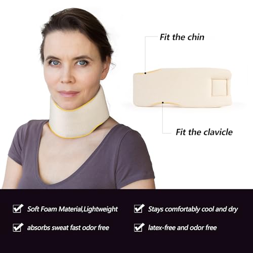 Soft Foam Neck Brace Universal Cervical Collar, Adjustable Neck Support Brace for Sleeping - Relieves Neck Pain and Spine Pressure, Neck Collar After Whiplash or Injury (3" Depth Collar, L) - size: Large, style: White, 3" Depth
