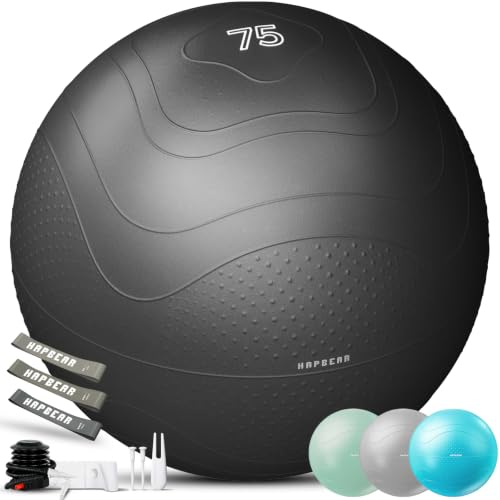 HAPBEAR Exercise Ball- Anti-Burst Slip-Resistant Yoga/Pilates Ball for Core Training & Posture Improvement, Home Gym/Rehab/Pregnancy Ball, Quick Pump & 3 Resistance Bands Included - color: Black, size: XL (27-30IN / 68-75cm)