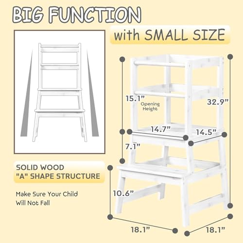 Elevon Kitchen Step Stool with Safety Rail, Multipurpose Standing Support Platform, Wooden Anti-Slip Step with Stable A-Frame Structure for Home Use, White - color: White