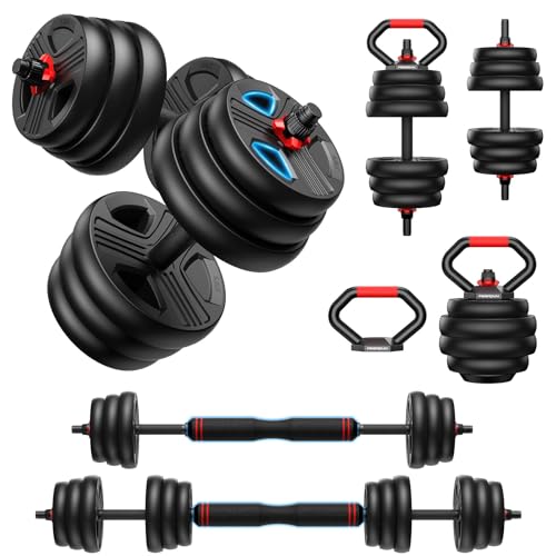 FITPLAM Adjustable dumbbell set,20/35/45/55/70/90lbs Free Weights set with upgraded nut, 5 in 1 Weight Set Used as Kettlebells, Barbell, Push up Stand, Fitness Exercise for Home Gym Suitable Men/Women - style: 90LB Total(45LB Each)