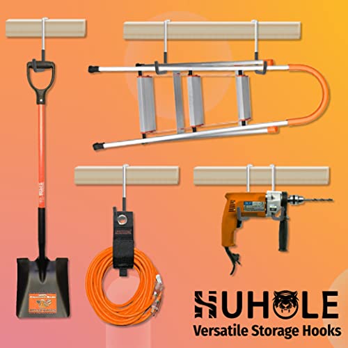 HUHOLE 4 Pack Rafter Hooks for Garage Storage Large S Hooks | No Drill Utility Hangers with 50 lb Capacity for Bikes, Ladders, Plants, Hoses, Wood Joists and Beams