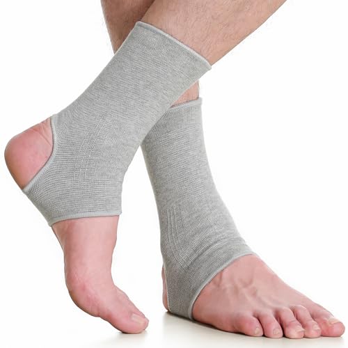 NeoTech Care Ankle Support Sleeve - Open Heel, Light, Elastic & Breathable Knitted Fabric - Medium Compression - For Men, Women, Kids - Right or Left Foot (Gray Color, Size L, 1 Pair) - color: Gray, size: Large (1 Pair)