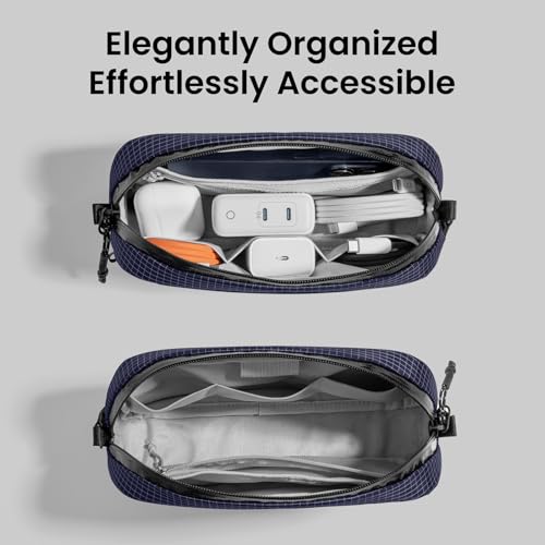 tomtoc Electronics Organizer Travel Case Performance, Water Resistant Bag Cable Tech Pouch Accessories, Carry Storage for Cord, Phone, Cables, Airpods, USB Flash Drive, Daily Items - color: Navy Blue Plaid, size: Small