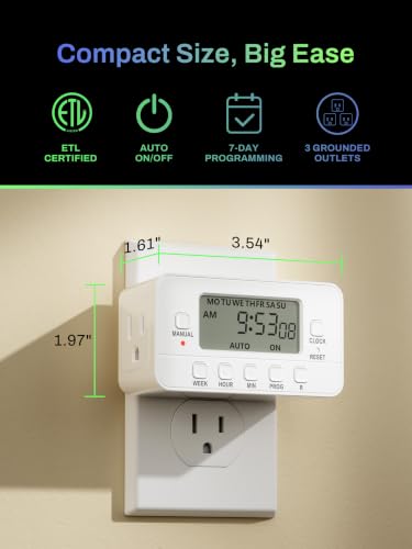 BN-LINK 7-Day Heavy Duty Digital Timer with Dual Outlet, LCD Display, 3-Prong Programmable Design, for Lights, Fans, Coffee Machine, Home, Office, Indoor Use, 125V 15A 1875W, 2 Pack | in Timer, 8 ON/OFF Programs, 3 Prong Dual Outlets for Lamps, Fans, Coff