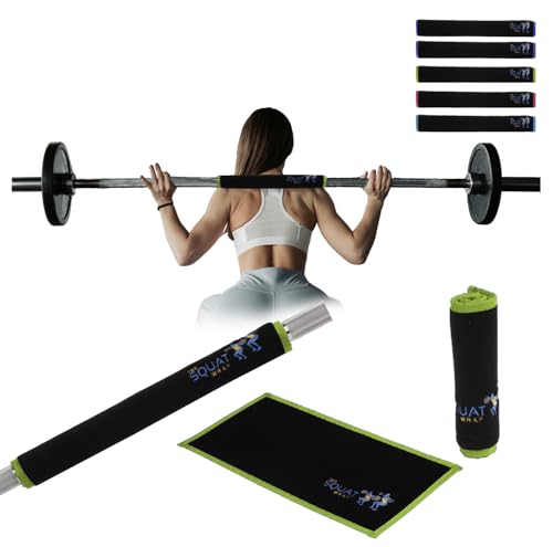 | Squat Wrap (Short) | Thin Bar Pad Wrap. Hugs-the-Bar. Secures to Standard & Olympic Barbells. Great for Squats, Lunges, & Leg Day. - color: Lime Green