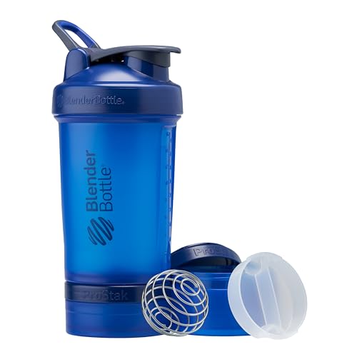 BlenderBottle Shaker Bottle with Pill Organizer and Storage for Protein Powder, Classic V2 ProStak System, 22-Ounce, Blue - color: Blue