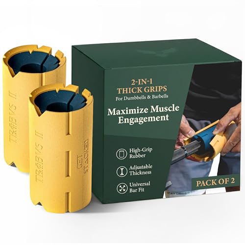 Tribus Thick Grips for Dumbbells & Barbells (2.05" & 2.44”) — Thick Grips for Dumbbells Bars & Fitness Equipment — For Grip Strength & Arm Training, Non-Slip Heavy Duty Rubber