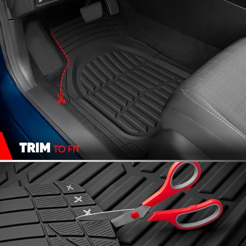 Motor Trend FlexTough LITE Rubber Car Mats Full Set - All Weather Floor Mats for Cars & SUVs - Automotive Waterproof Black Car Floor Mats for Cars Interior Accessories Universal Trim-to-Fit - color: Black Lite, style: Full Set