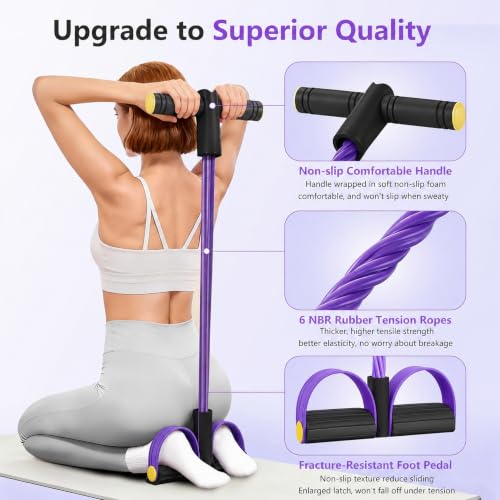 Upgraded Pedal Resistance Band with Handle, Soft Durable Fashion Puller Exercise with Thickened 6 Tension Ropes, Tube Pedal Resistance Device for Abdomen, Waist, Arm, Leg, Core/ABS - color: Black & Purple