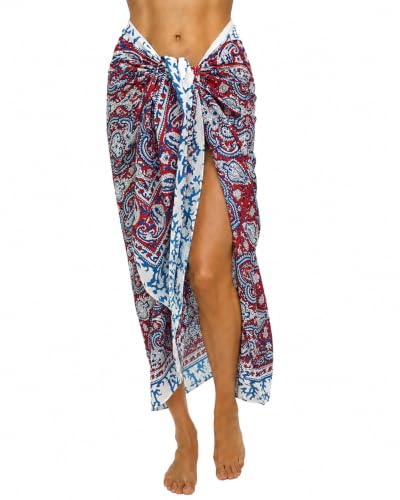 100% Cotton Hand Block Print Pareo Sarong Swimsuit Wrap Skirt Cover Up Long Women’s Apparel Fabric Beach Bikni (73" x 44") - color: Red 5