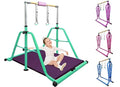 Foldable & Moveable Gymnastics Horizontal Bar with Rings,3’to 5’Adjustable Height Expandable Junior Kip Bar for Home,Indoor Gym Equipment for Kids - style: Green with MAT