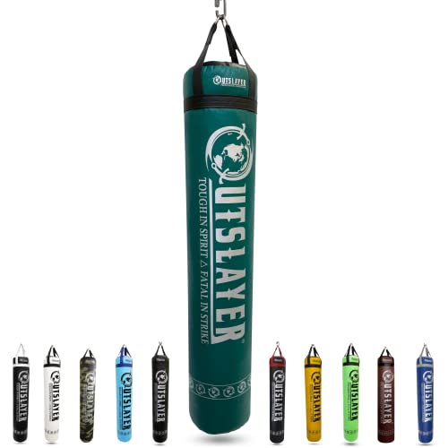 Outslayer Muay Thai Kickboxing Heavy Punching Bag – 6ft 130 lb – Made in USA – for MMA, Boxing & Training - color: Dark Green/Black, size: With Bottom D-Ring