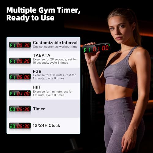 Portable Workout Timer, Workout Clock for Home Gym Garage Boxing, Gym Timer Clock with Strong Magnet, Powerful Battery, Adjustable Brightness for Fitness Enthusiasts Coaches