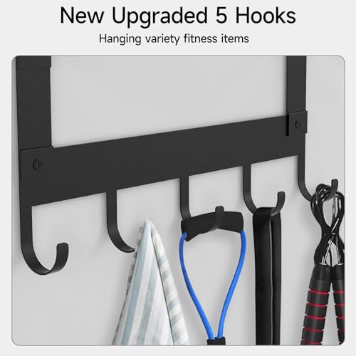 LSK Yoga Mat Holder Wall Mount, Black Yoga Mats Storage Rack, Home Gym Storage with Metal Floating Shelf for Storing Fitness, Yoga Mat Rack with 5 Hooks for Hanging Foam Rollers and Resistance Bands - color: Black