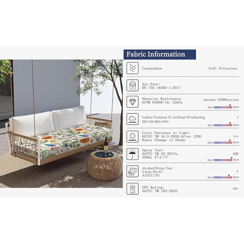 All Smiles Outdoor Waterproof Bench Cushion 42 x 18 x 3 Inch with Ties | Water-repellent floral patio cushion Waterproof for porch swings, garden benches, yard, deck, and farmhouse outdoor seating - size: 42x18x3 Inch