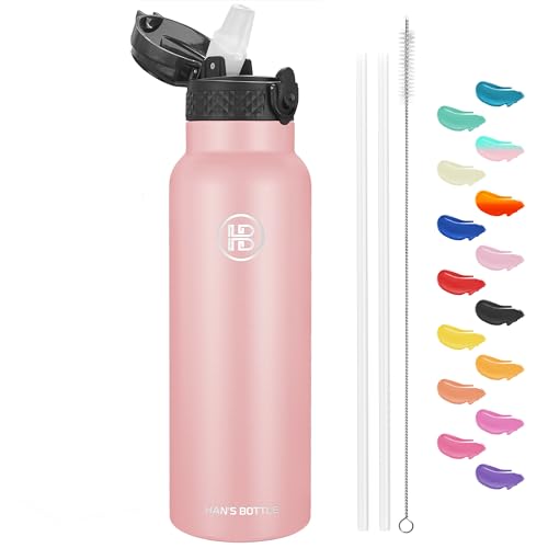 Han's Bottle Sports Water Bottle - 24 Oz, Straw Lid, Leak Proof, Vacuum Insulated Stainless Steel, Double Walled, Thermo Mug,Blush - color: Blush, size: 24 Ounces