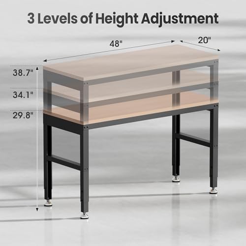 Antifir 48” Adjustable Workbench，Heavy Duty Wood Work Bench 2000 Lbs Load Capacity,Work Table for Garage, Workshop, Office, Home - size: 48x20" No Socket