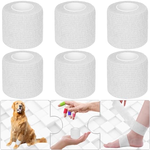 6 Pack 2 Inches Self Adhesive Bandage Wrap | Breathable Cohesive Bandage Elastic Tape for Pets, Athletic, Sports, Wrist, Knee, Ankle(5 Yards Per Roll, White) - color: White, size: 2 Inch