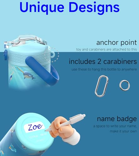 MYFOREST 14oz/400ml Insulated Kids Water Bottle, Odor-free Liner, 3D Touch | No Plastic Taste, Surgical Steel - No Chemical Leaching, Name Spot, Soft Sipper, Gift for Thalassophile, Ocean. Narwhals - color: Ocean. Narwhals